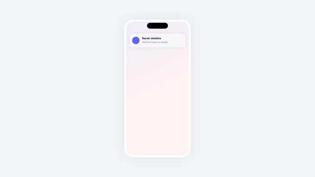 Mobile Phone Notification Animation with Incoming Message on White Background