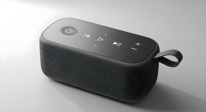 Modern Portable Speaker on Minimal Background with Soft Lighting Audio Device Mockup