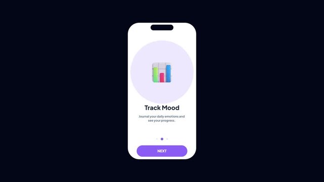 SEO-Rich Title: Mental Health App Onboarding UI Animation, Meditation and Mood Tracker Slides, Mobile User Interface Design, Vertical 2K Resolution
