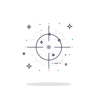 Planck scale abstraction centered on a tiny glowing dot surrounded by minimal grid lines and subtle star accents, conveying extreme smallness and the
