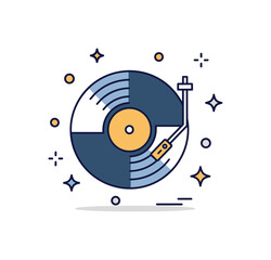 Fototapeta premium Vinyl record nostalgia featuring a classic record disc with a simple turntable arm and subtle sparkle accents, expressing timeless sound and retro vibes. The