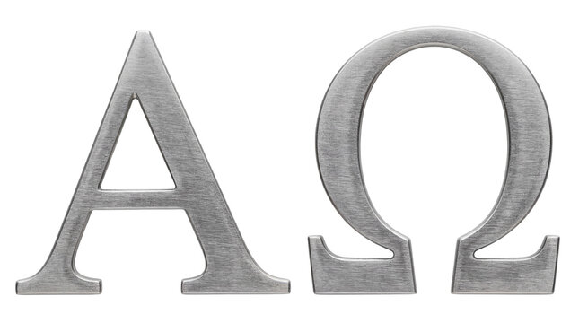 Alpha and Omega symbol in silver color. This symbol represents the beginning and the end. 