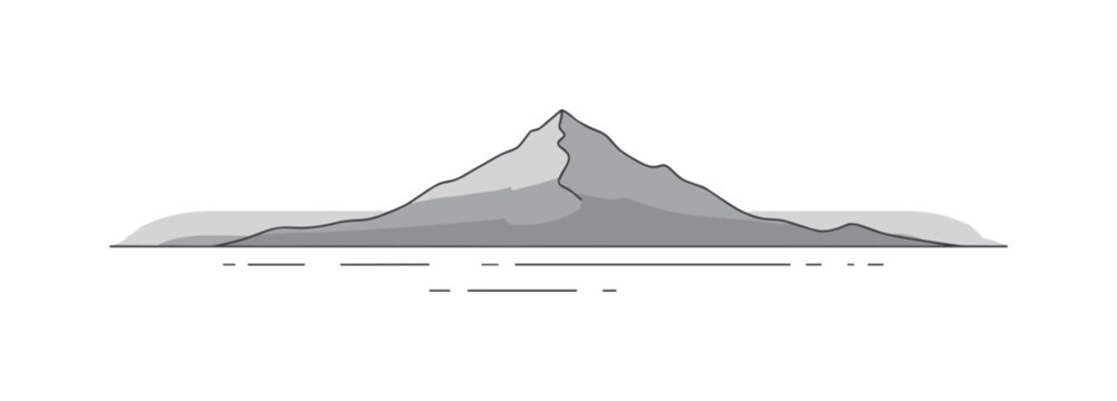 Muted mountain horizon single peak silhouette in layered gray gradients with soft sky background, expressing calm detachment and visual restraint. Minimalist