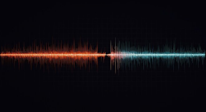 Abstract technical background showing a digital frequency spectrum display with a noticeable gap or zero value in one band, data, computation, waveform