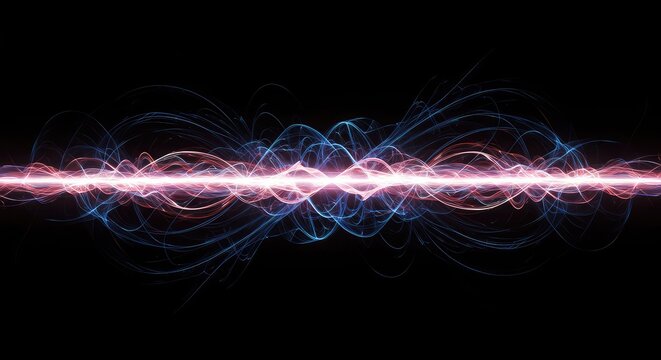 Conceptual visual representation of synchronized waves of energy and vibrational harmony, illustrating frequency and abstract interaction, effect, frequency, motion
