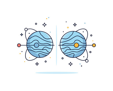 Parallel universes concept showing two mirrored planets facing each other with a thin glowing divide line between them symbolizing alternate realities existing