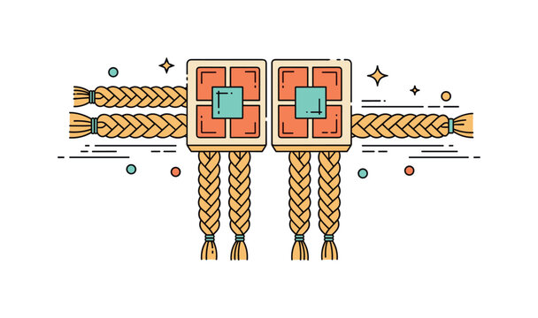 Box braids concept illustrated by a symmetrical pattern of neat square sections leading into uniform braids. The compact composition emphasizes structure,