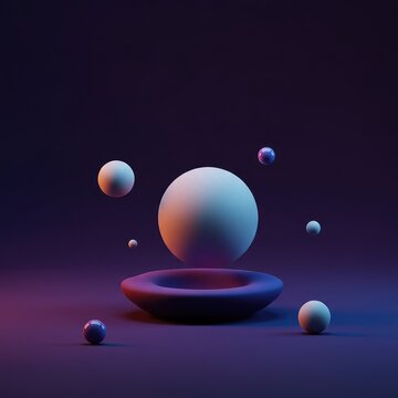 Impossible abstract world featuring smooth geometric objects floating mysteriously above a shifting plane in a deep, vibrant color palette, imagination, distortion, modern