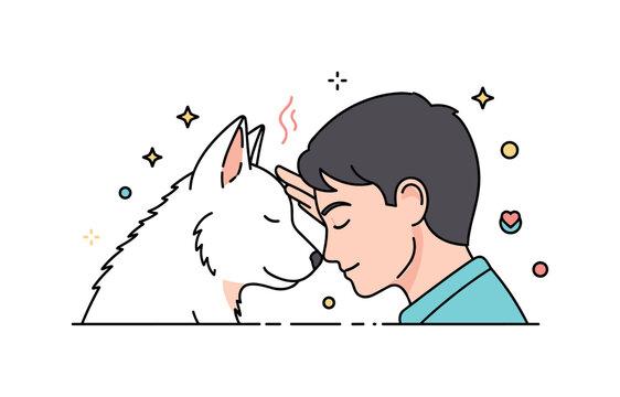 Affectionate moment with furry friend highlighting a gentle forehead touch between a person and their pet, symbolizing trust, empathy, and emotional warmth.