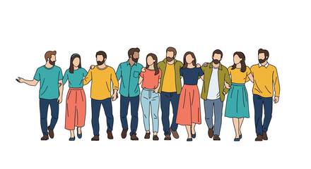 Obraz premium Diverse Group of Friends Walking Together, Unity and Friendship Concept