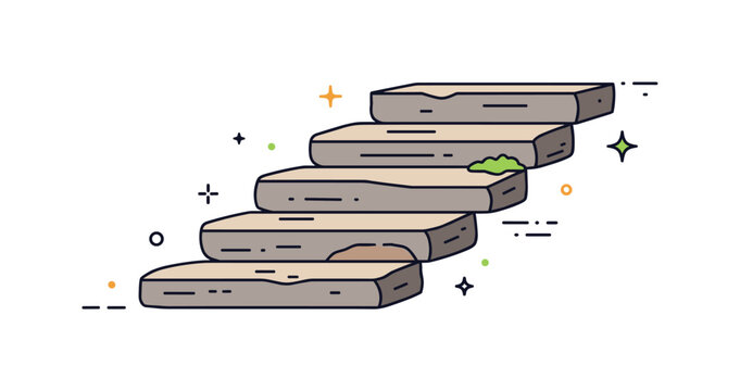 Weathered stone staircase scene featuring layered stone slabs with slight tonal variation and a small moss accent detail, symbolizing passage of time and quiet