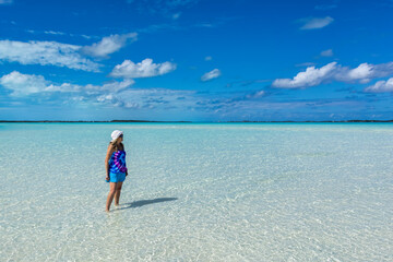 Obraz premium Woman Gazing Out on Moriah Sandbar Exumas