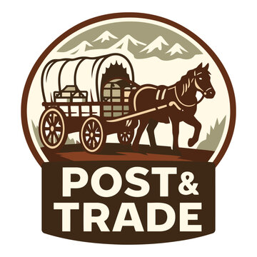 Vintage wagon and horse logo design depicting historical trade and transportation theme isolated on clear background