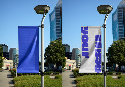 Mockup Of Customizable Vertical Banner On Lamp Post