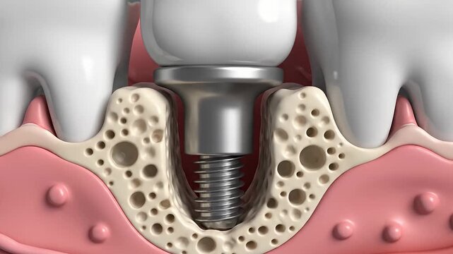 Dental implant with crown abutment in jawbone anatomy model