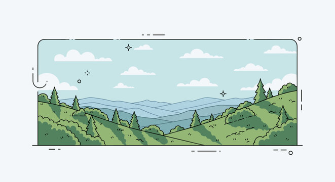 A serene landscape featuring rolling hills and mountains in a minimalist style, ideal for nature themes