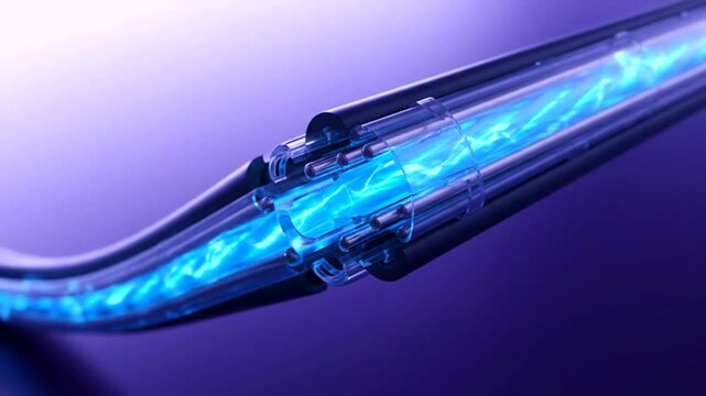 Close-up of a glowing blue LED strip.