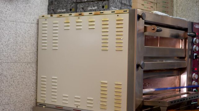 Putting Pizza With A Peel In A Modern Electric Oven, Pizza Making Process Video