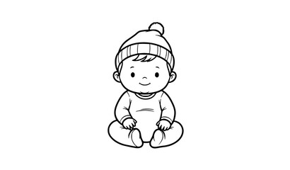 Cute baby boy cartoon line art baby shower invitation vector illustration © MdAiyub
