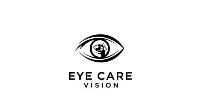Stylized eye care and vision protection logo graphic. Minimalist optical health symbol for medical, ophthalmology, and optometrist services.