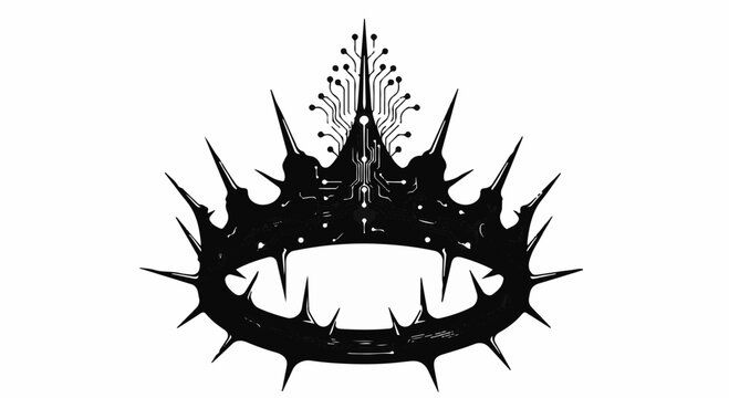 Futuristic crown with intricate circuits symbolizes technological power and authority