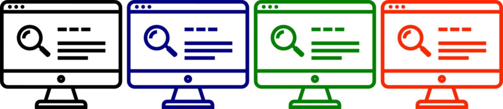 Computer screen with search icon and browser window in multiple colors
