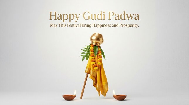 Minimal Gudi Padwa Banner with Elegant Decorations