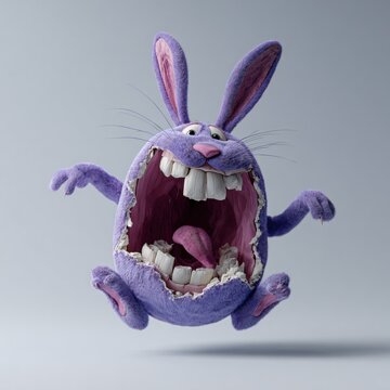 Die Karikatur eines lachenden, blauen Osterhasen mit der K&ouml;rperform von einem Ei.