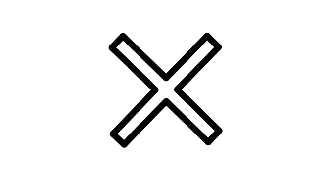 Simple bold black line art multiplication sign or cross symbol representing cancelation or error