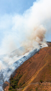 Forest fire spreading across hill in tepic nayarit mexico