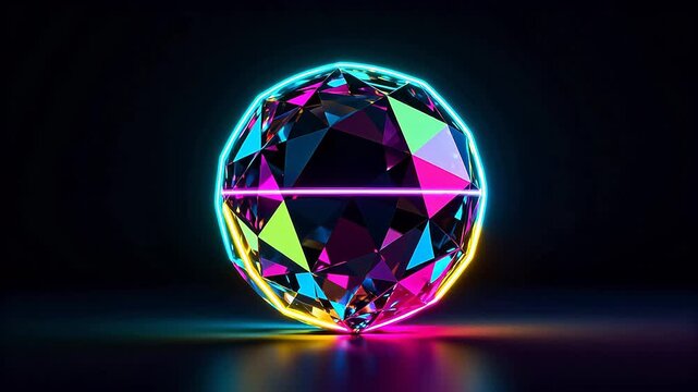 Colorful geometric sphere with neon lights