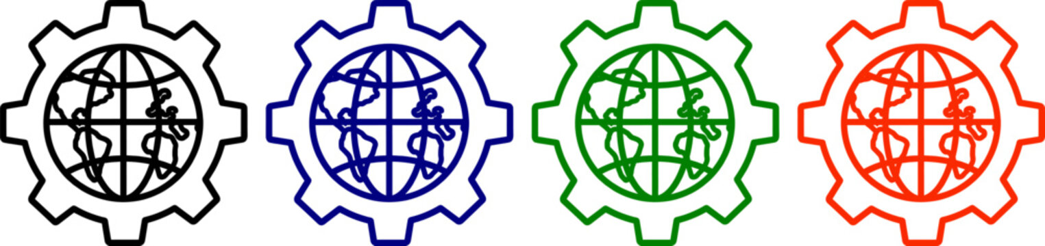 Global industry gear symbol with continents for business and technology concept