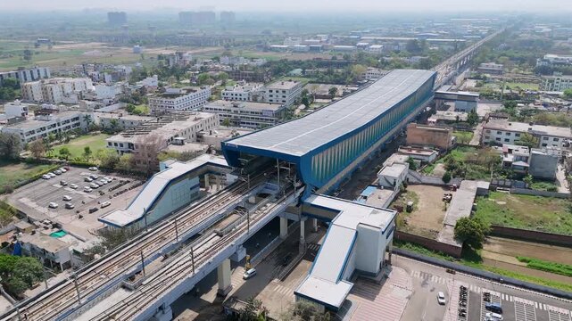 Aerial 4k view of RRTS Namo Bharat Train Station in Meerut, Uttar Pradesh, India