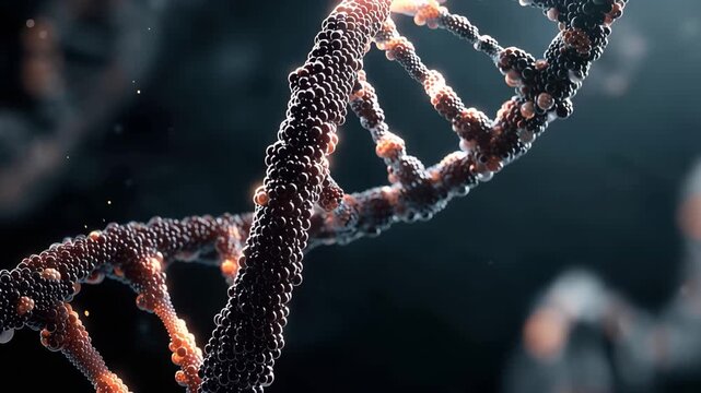 Dna double helix structure under dark realistic background showcasing intricate molecular design and scientific beauty