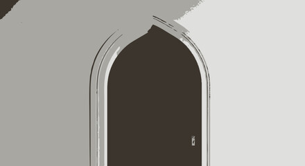 Fototapeta premium Elegant arched doorway in a neutral-toned building wall, classic architectural detail, historic style entrance portal, minimalist design.