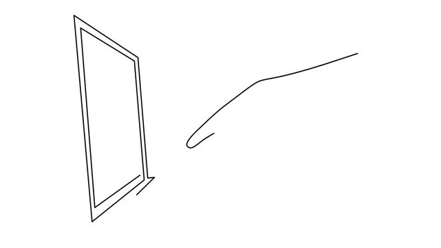 Animated self drawing of continuous line draw of   hands typing on laptop computer. Full length one line animation. 4K