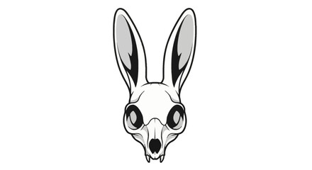 Obraz premium Detailed vector illustration of a rabbit skull head with upright ears, minimalist black and white line art, frontal view anatomy of a lagomorph cranium on white background.