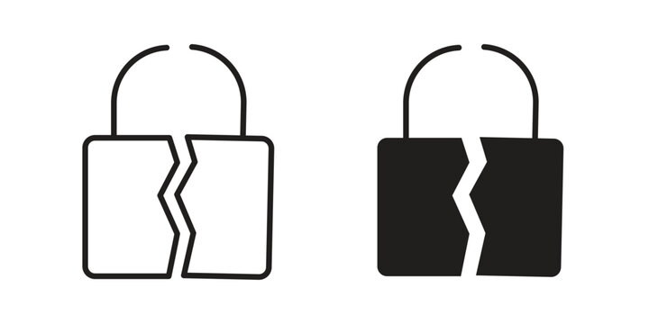 Broken lock icon set concept vector graphics for web UI