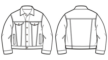 Baby boy Denim  jacket design flat sketch Illustration front and back view vector template, Toddler baby Denim Jacket drawing mock up template cad drawing mock up © Fathima Flats