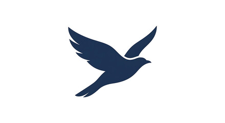 Obraz premium Silhouette of a dark blue bird flying against a white background