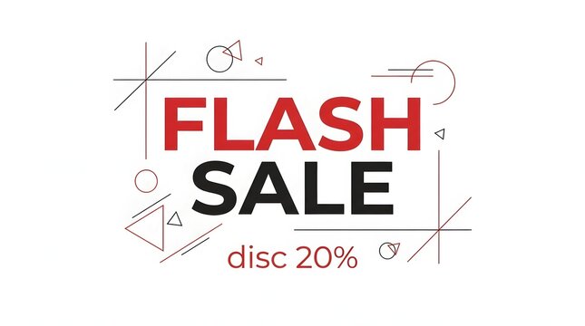 Flash Sale 20% discount banner with modern geometric design and abstract lines on a white background.