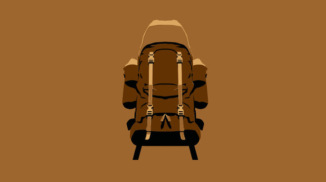 A flat-colored, stylized illustration of a large hiking backpack, facing the viewer directly