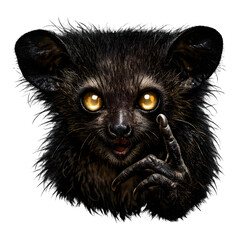 Fototapeta premium Aye Aye Lemur Close Up Dark Moody Macro Isolated PNG