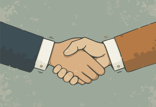 Business professionals engaging in a handshake during an agreement. Hands close-up