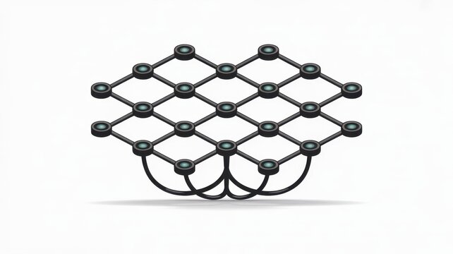 network structure with connected nodes and wires on white background