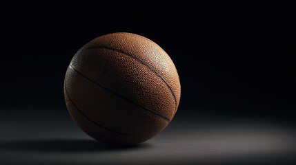 Obraz premium Solitary basketball on a black backdrop with expansive negative space for clean text overlays