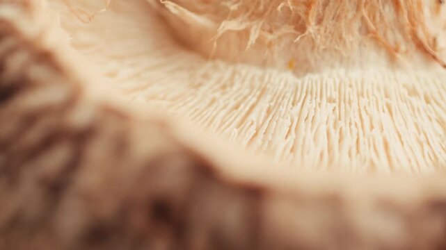 Fresh Royal oyster mushrooms, chef cooking on a wooden cutting board with knife in cafe asian restaurant kitchen, vibrant scene of food preparation