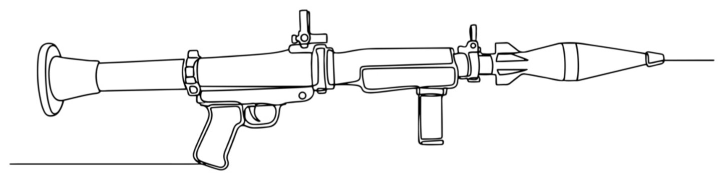 Single line drawing of a rocket propelled grenade launcher military anti tank weapon system