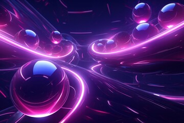 Fototapeta premium Abstract digital rendering showing shiny spheres moving in a futuristic glowing environment