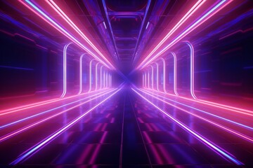 Fototapeta premium Abstract glowing lines creating a vibrant virtual corridor